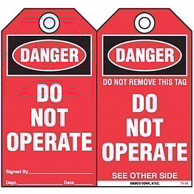Do Not Operate Safety Tag PK10