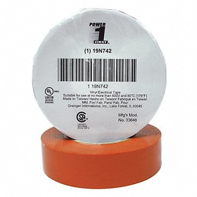 Elec Tape 66 ft Lx3/4 in W 7 mil Orange Elec Tape 66 ft Lx3/4 in W 7 mil Orange