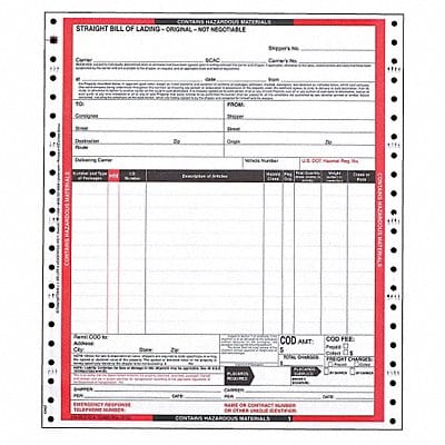 Hazmat Bill of Lading Forms Hazmat PK500