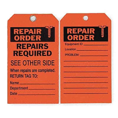 Rpr Ord Tag 7 x 4 In Bk/R ISO 9001 PK10