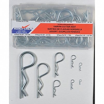 Hairpin Cotter Asst Zinc 74 Pcs 8 Sizes
