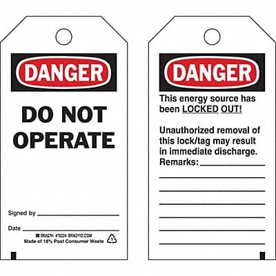 Danger Tag 5-1/2inHx3inW Poly Brass PK25