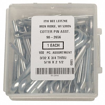 Cotter Pin Asst LCS Zinc 100 Pcs 14Sizes