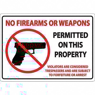 Concealed Carry Sign 7in x 10in Plastic
