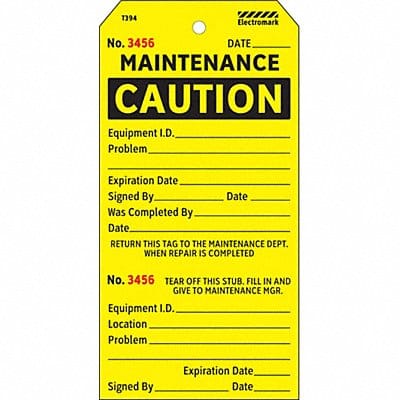 Caution Tag 5 3/4in H 2 7/8in W PK100