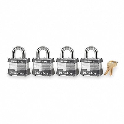Keyed Padlock 5/8 in Rectangle Slvr PK4