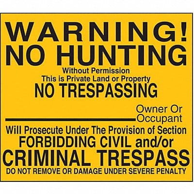 Rflctv Warn No Hunting Sign 12x12in Alum