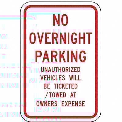 No Overnight Parking Sign 18 x 12 No Overnight Parking Sign 18 x 12
