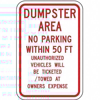 Dumpster No Parking Sign 18 x 12