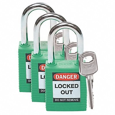 H1698 Lockout Padlock KA Green 1-3/4 H PK3