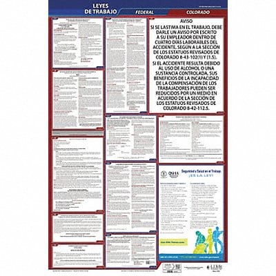Labor Law Poster Fed/STA CO SP 40Wx26inH