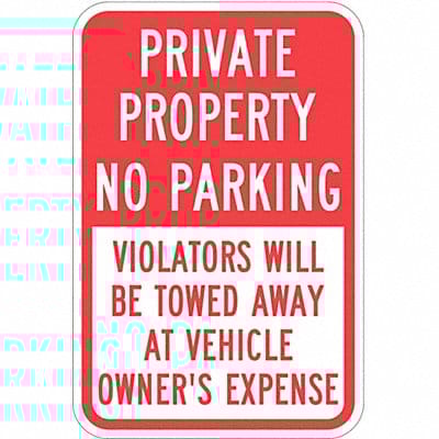 Private Property No Parking Sign 18 x12