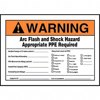 Arc Flash Label 5 inx7 in Vinyl