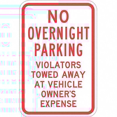 No Overnight Parking Sign 18 x 12