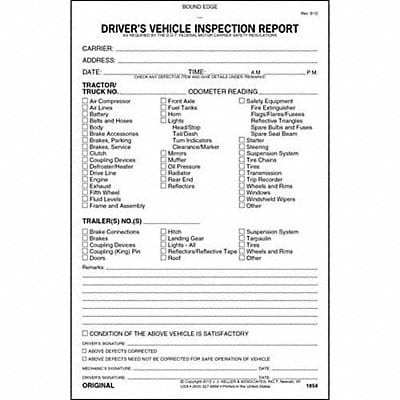 Vehicle Inspection Form 2 Ply Carbonless