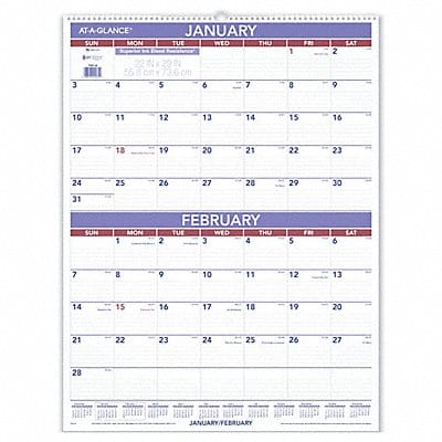 Two-Month-View Wall Calendar 22x29 In.