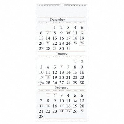3-Month Ref. Wall Calendar 12-1/4x27 In.