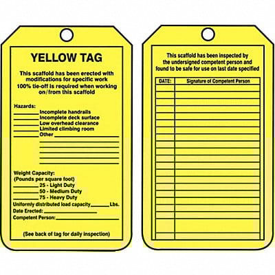 Sfty Tag 5 3/4in H 3 1/4in W Plstc PK25