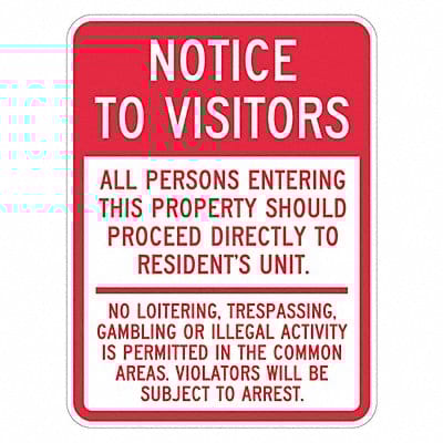 Rflctv Notice to Visitors Sign 24x18in