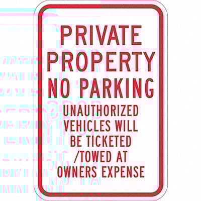 Private Property No Parking Sign 24 x18