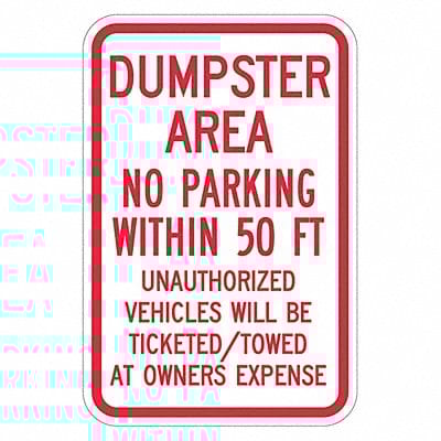 Dumpster No Parking Sign 18 x 12