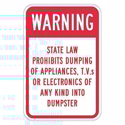 Rflctv No Dumping Warning Sign 18x12in