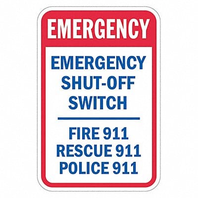 Rflct Emrgncy Shut Off Sign 18x12in Alum