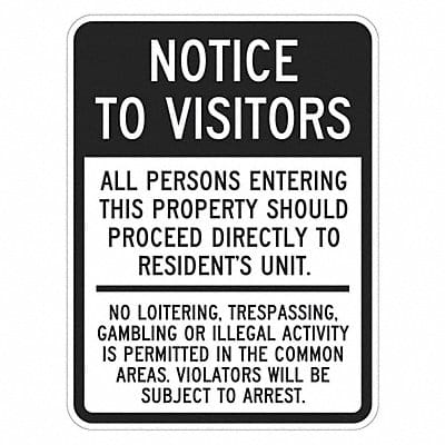 Rflctv Notice to Visitors Sign 18x12in
