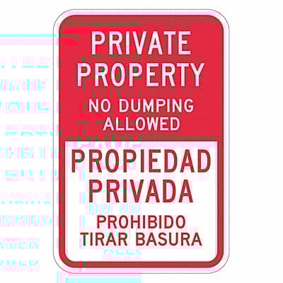 Rflctv No Dumping Prvt Prop Sign 18x12in