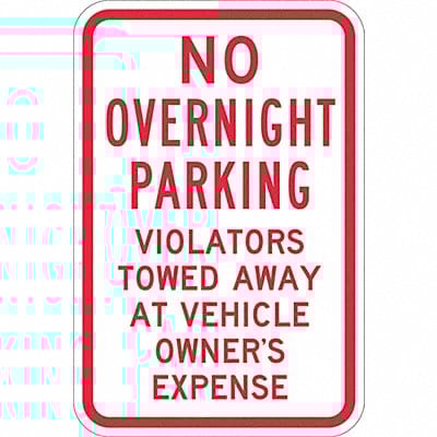 No Overnight Parking Sign 18 x 12