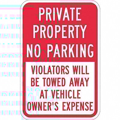 Private Property No Parking Sign 18 x12