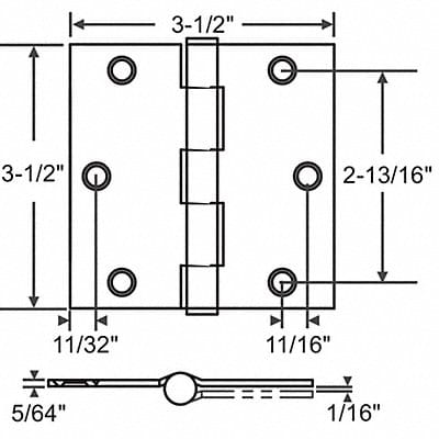 Butt Hinge Steel 100.0 lb Load Cap. PR