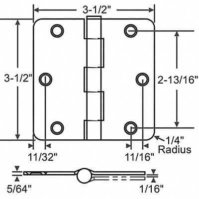 Butt Hinge Steel 100.0 lb Load Cap. PR