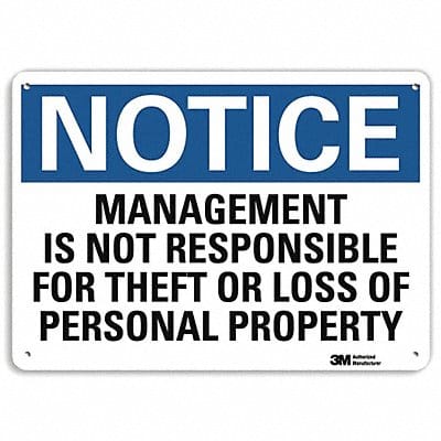 Notice Sign 10 in x 14 in Plastic
