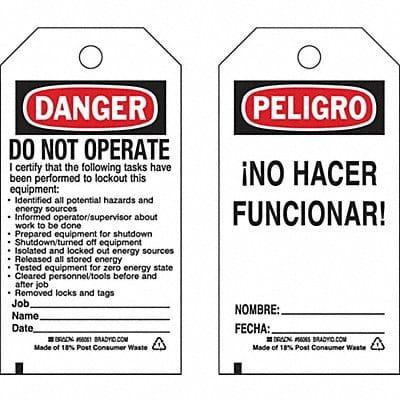 Lockout Tag 5-3/4 H x 3 W Polyester