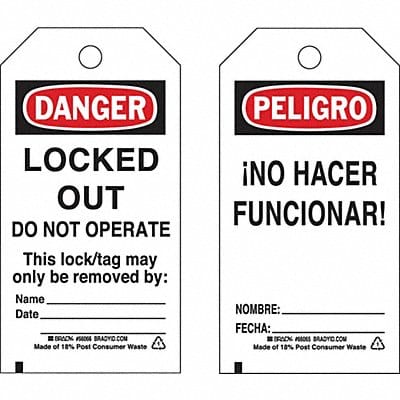 Lockout Tag 5-3/4 Hx3 W Polyester PK25