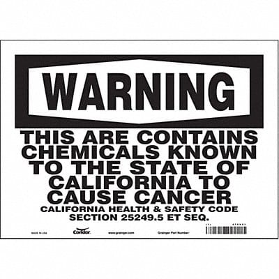 Safety Sign 14 Wx10 H 0.004 Thickness