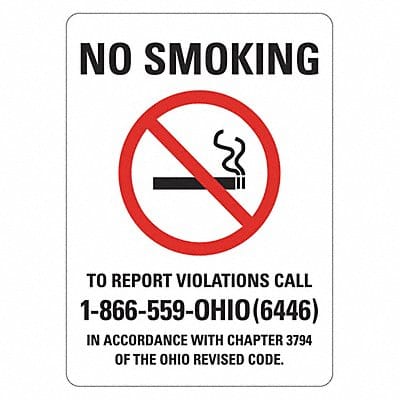No Smoking Sign 10 inx7 in Plastic