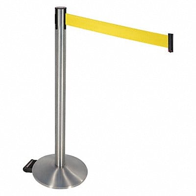 Barrier Post Ylw Belt w/Wheels SS Post