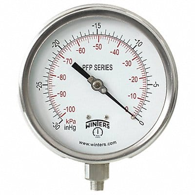 K4535 Vacuum Gauge 4-1/2 Dial Size Silver