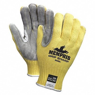 Leather Gloves Gray Yellow M PR