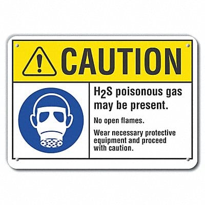 Rflct H2S Poison Gas Caut Sign 10x14in