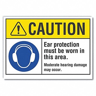 Hearing Caution Rflctv Label 5inx7in