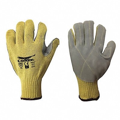Leather Gloves Gray Yellow L PR
