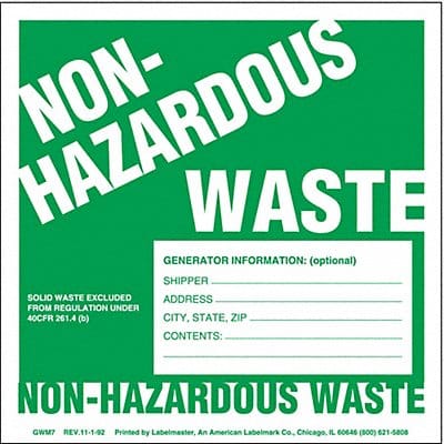 Non-Hazardous Waste Label w/Gener PK100
