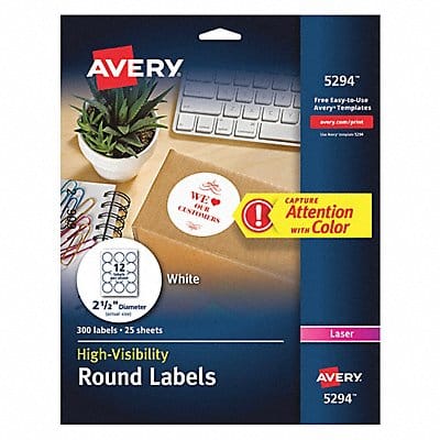 Round Labels Laser 2-1/2 White PK300