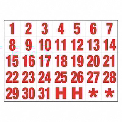 Calendar Dates/1-31 White/Red