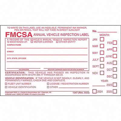 Vehicle Inspection Decal Vinyl PK10