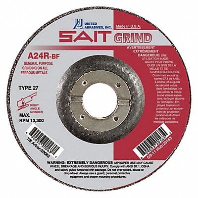 Grinding Wheel T-27 6x1/4x7/8 A24R PK25