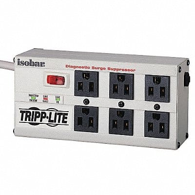 Surge Protector Strip 6 Outlet Gray